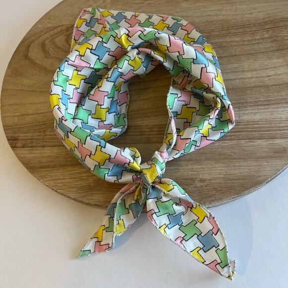 Vintage Silky Pastel Abstract Print Triangle Neck Tie Bandana - Picture 9 of 10